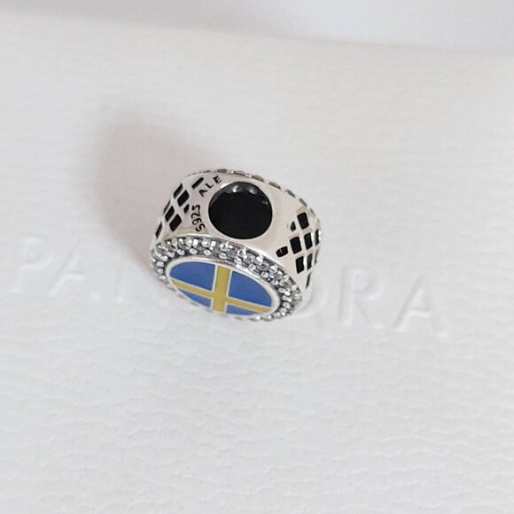 Pandora Sweden Flag Bead Charm Bracelet Pendant S925 Silver with box - Picture 4 of 6